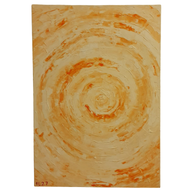 Kreisbewegung in Orange Abstraktes Gemälde mit konzentrischen Kreisen in Orange- und Cremetönen.